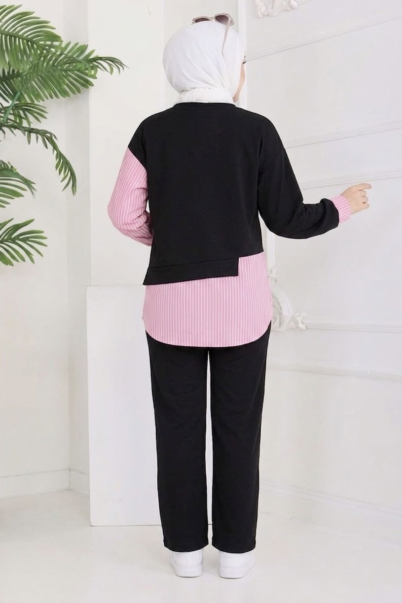 Çizgi Detaylı İkili Takım Siyah Pembe - 2067-SIYAH-PEMBE - 3