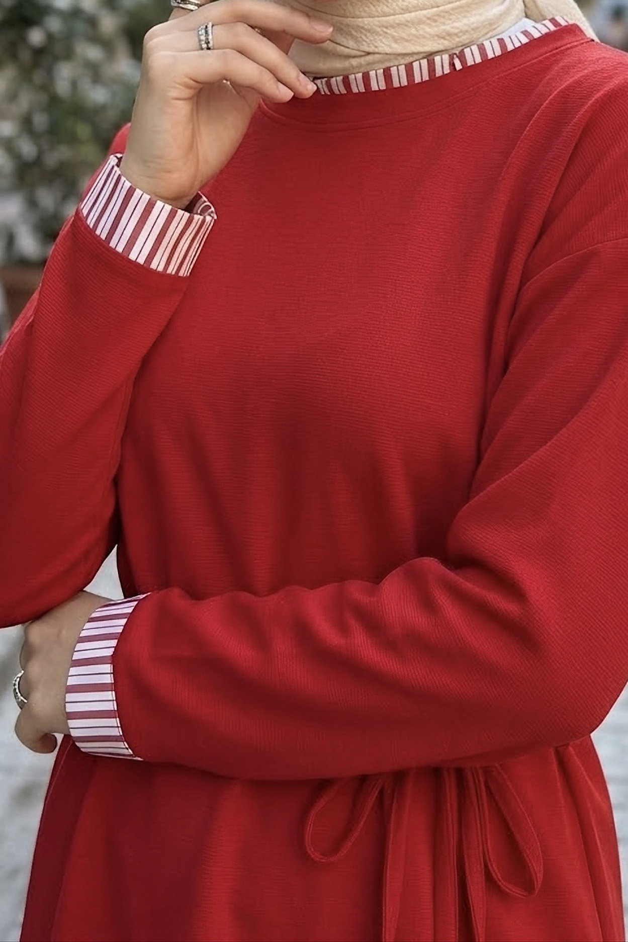 Çizgi Detaylı Oysh Modal Sweat Tunik Kirmizi - 29012-KIRMIZI - 3