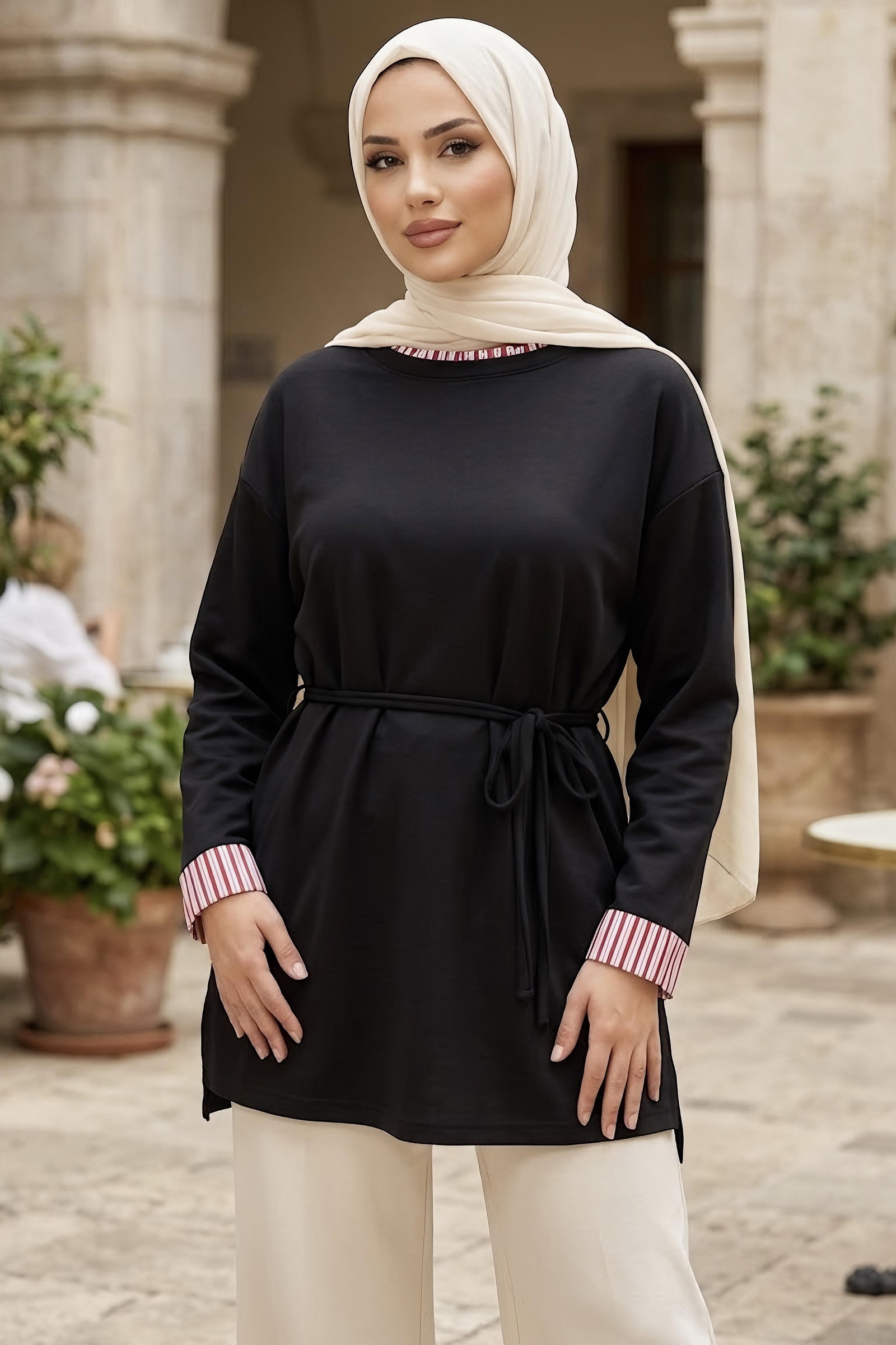 Çizgi Detaylı Oysh Modal Sweat Tunik Siyah - 29012-SIYAH - 1