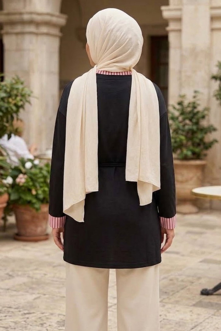 Çizgi Detaylı Oysh Modal Sweat Tunik Siyah - 29012-SIYAH - 4