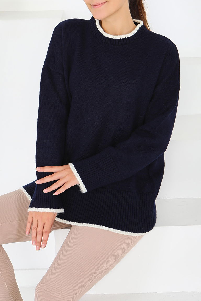 Çizgi Detaylı Triko Kazak - 27720-LACIVERT - TOFİSA