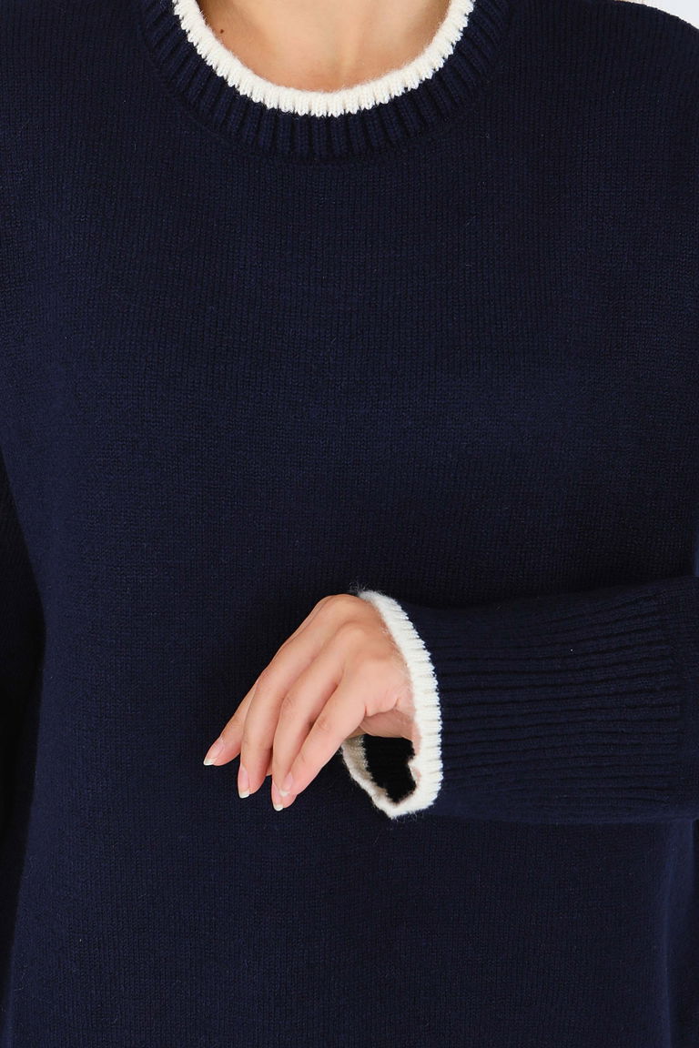 Çizgi Detaylı Triko Kazak - 27720-LACIVERT - TOFİSA