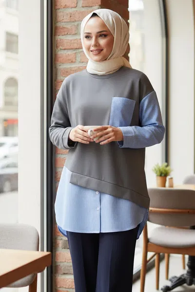 Çizgi Garnili Modal Tunik - 1010-FUME 