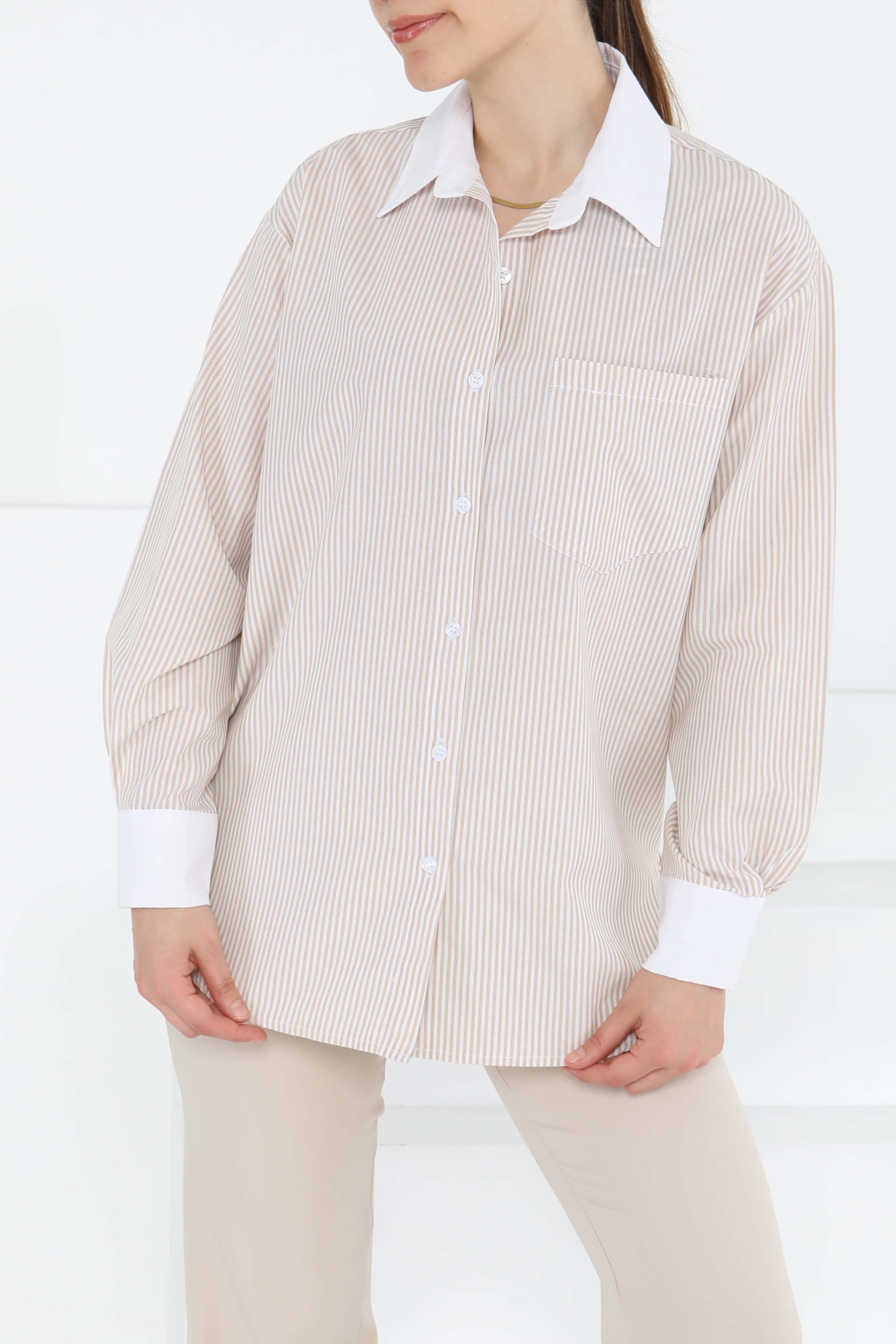 Çizgili Cep Detay Gömlek - 27243 - 2