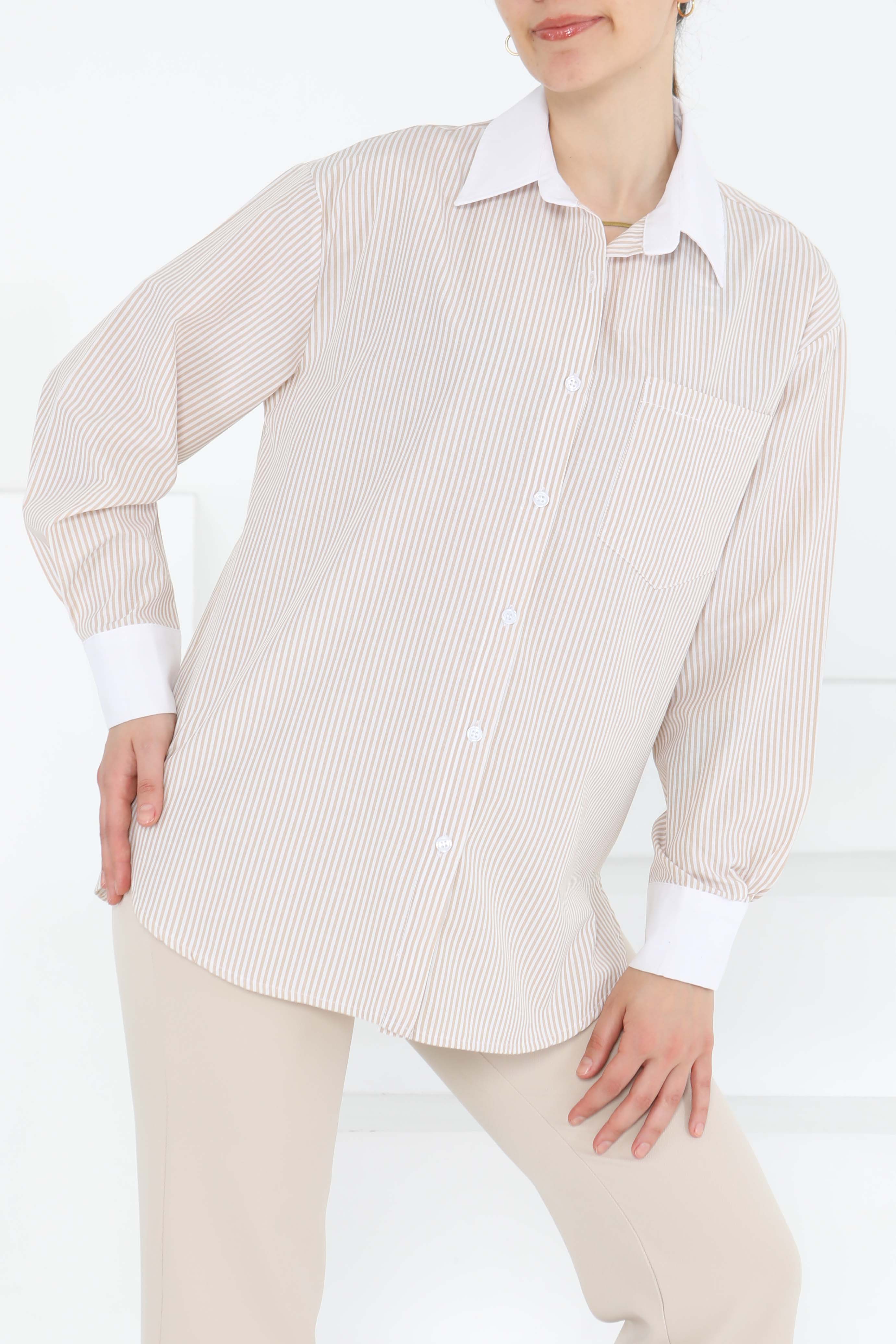 Çizgili Cep Detay Gömlek - 27243 - 4