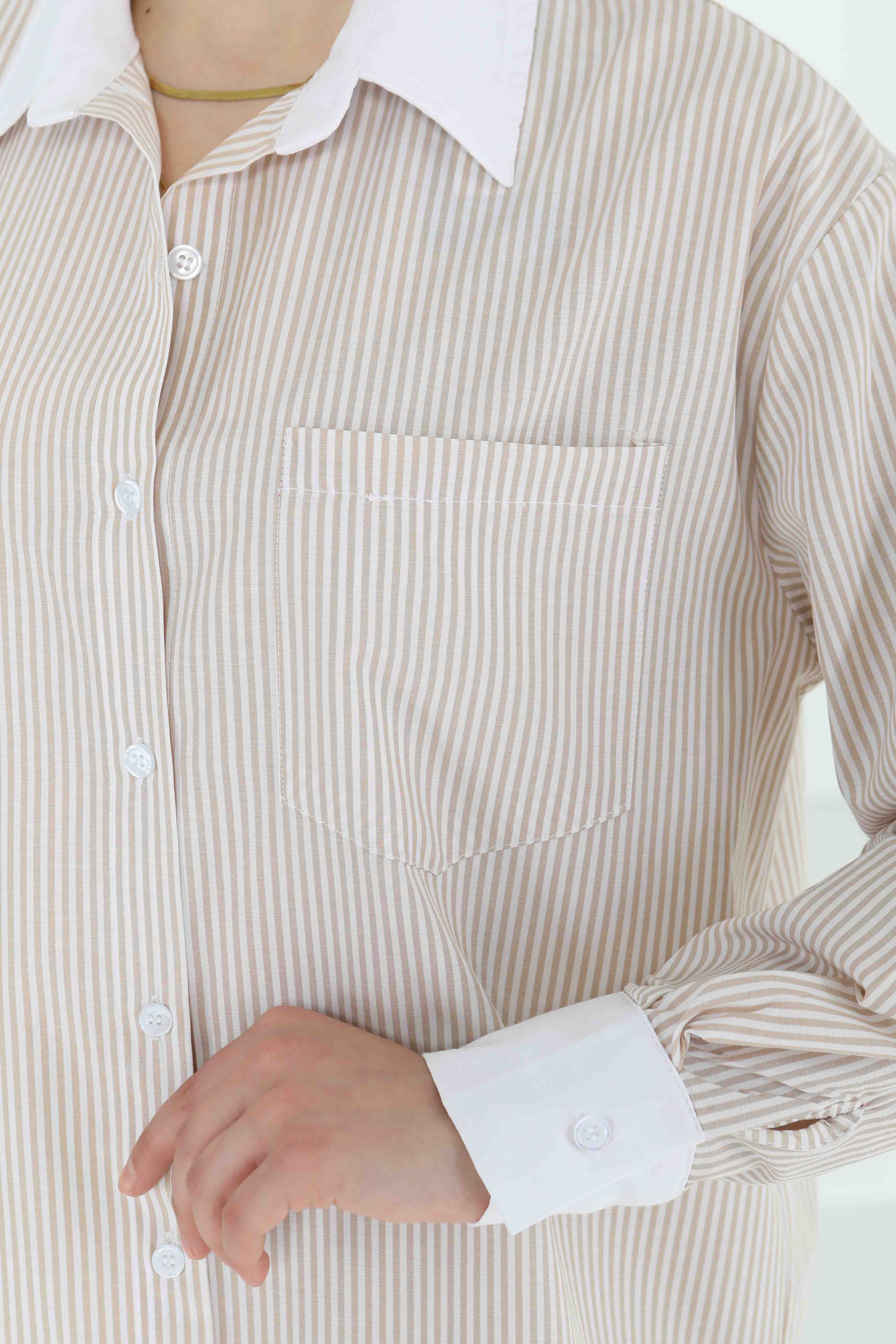 Çizgili Cep Detay Gömlek - 27243 - 5