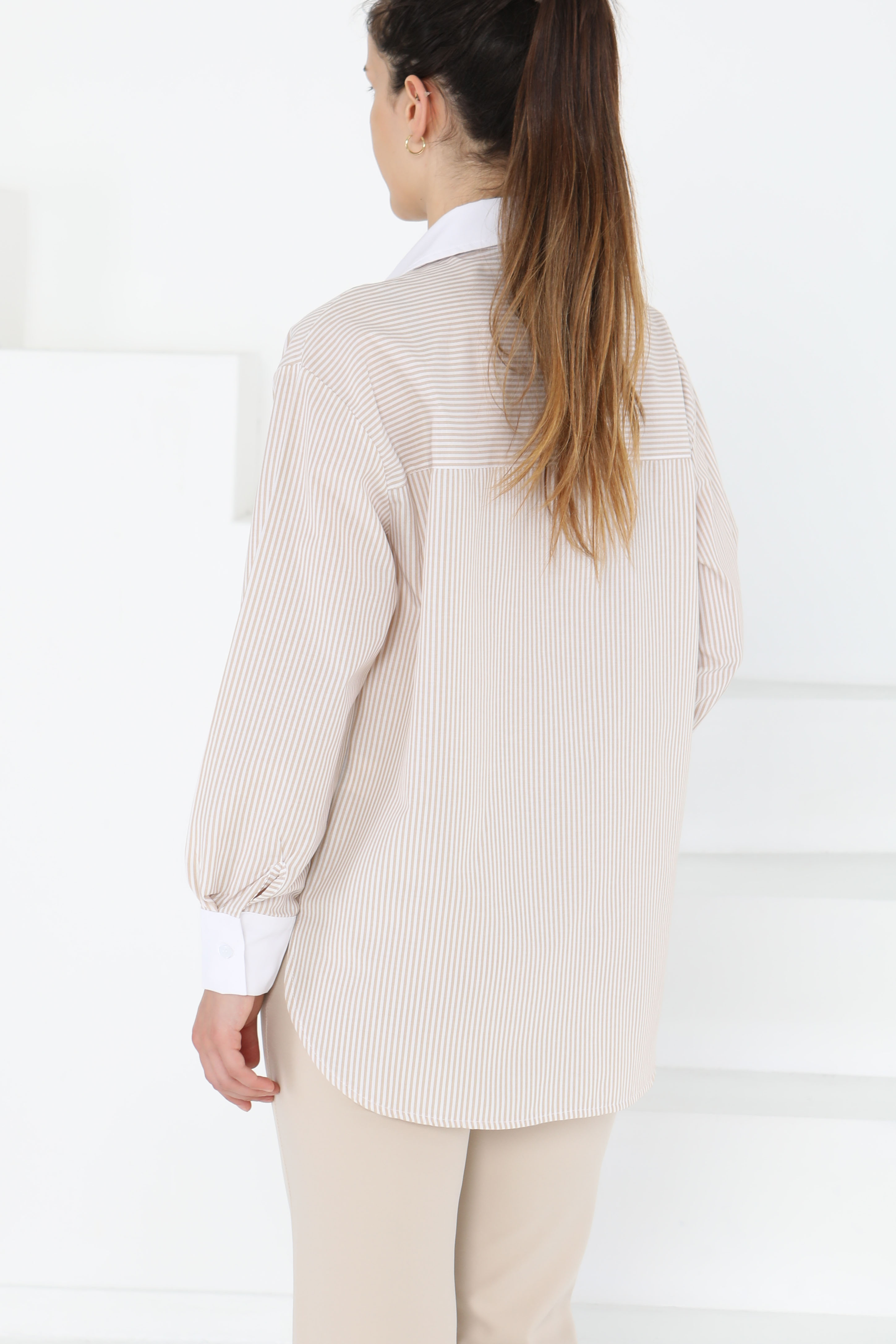 Çizgili Cep Detay Gömlek - 27243 - 6