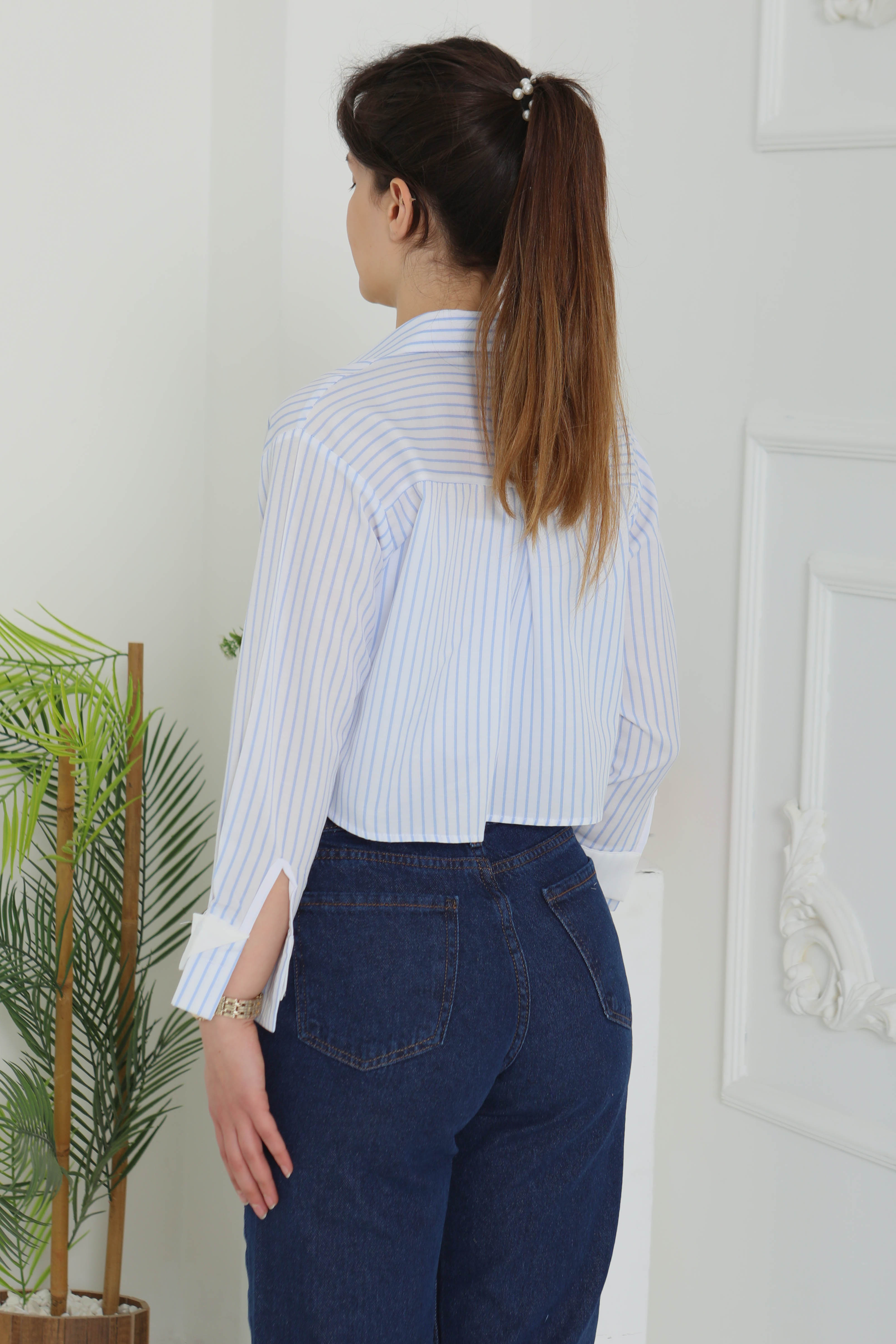 Çizgili Cepli Kısa Gömlek - 27083 - 7