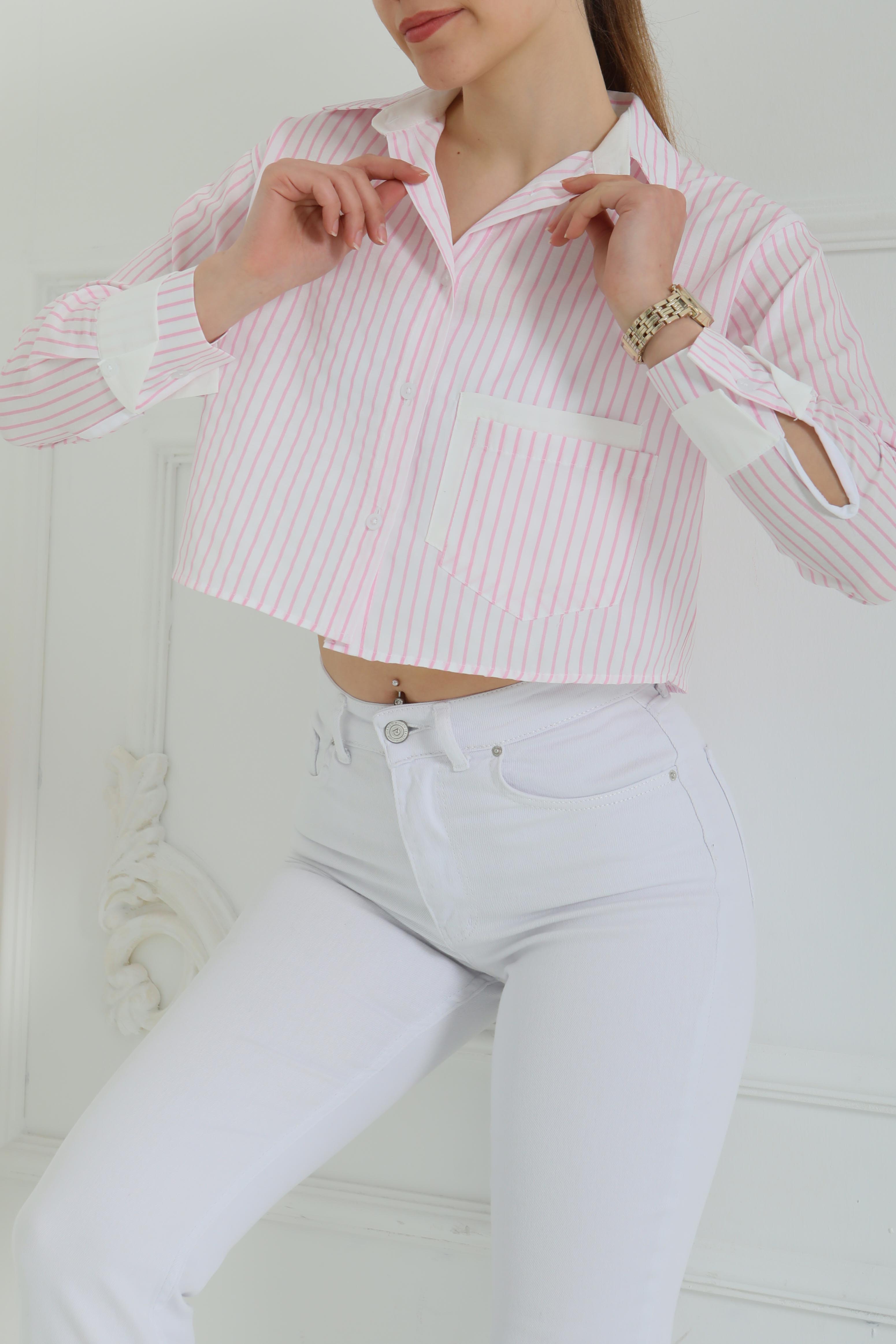 Çizgili Cepli Kısa Gömlek - 27083 - 4