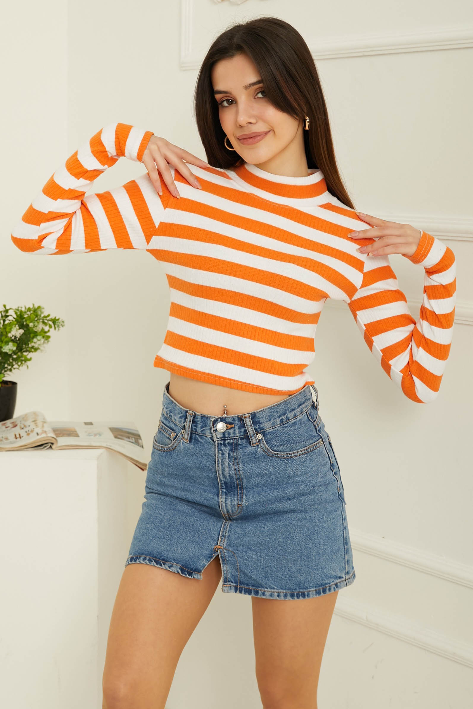 Çizgili Crop Bady - 26772 - 2