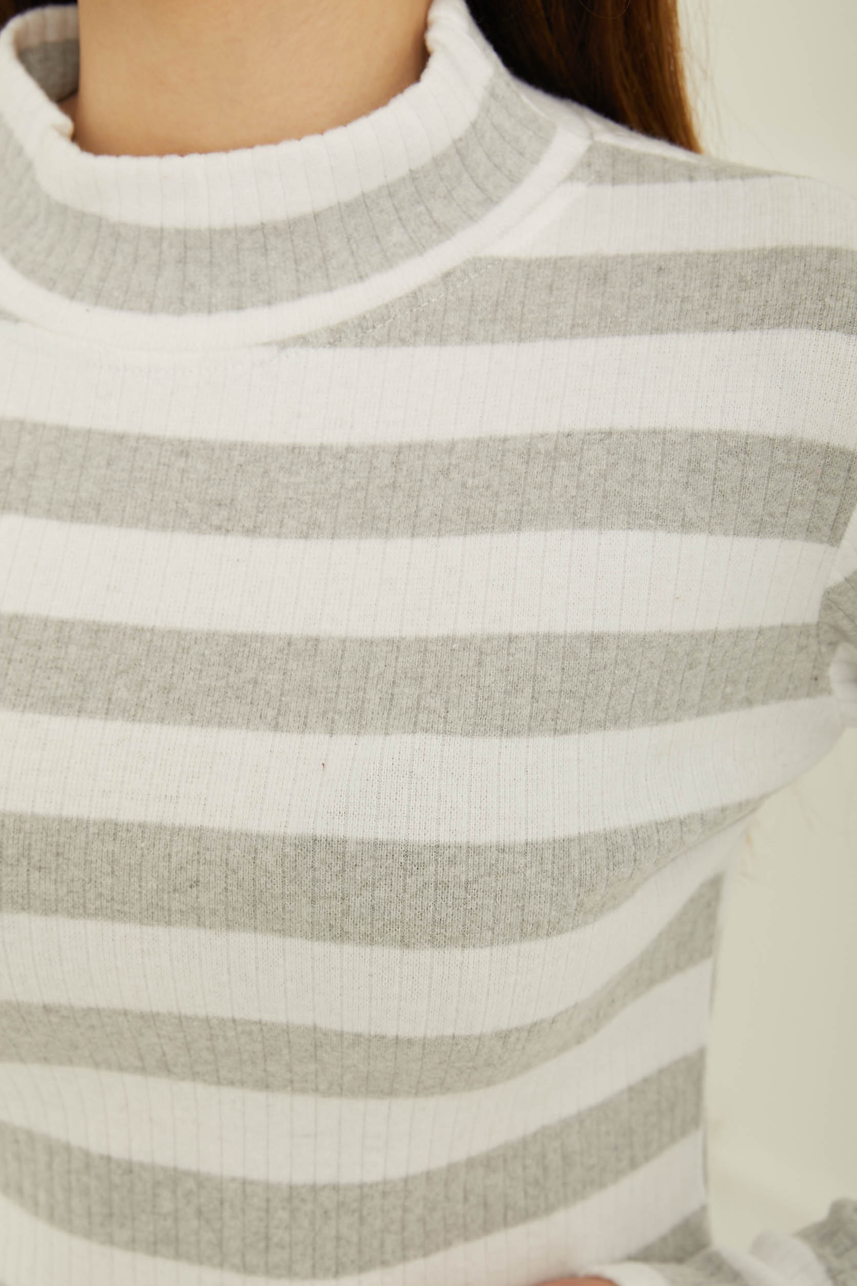 Çizgili Crop Bady Gri - 26772 - 5