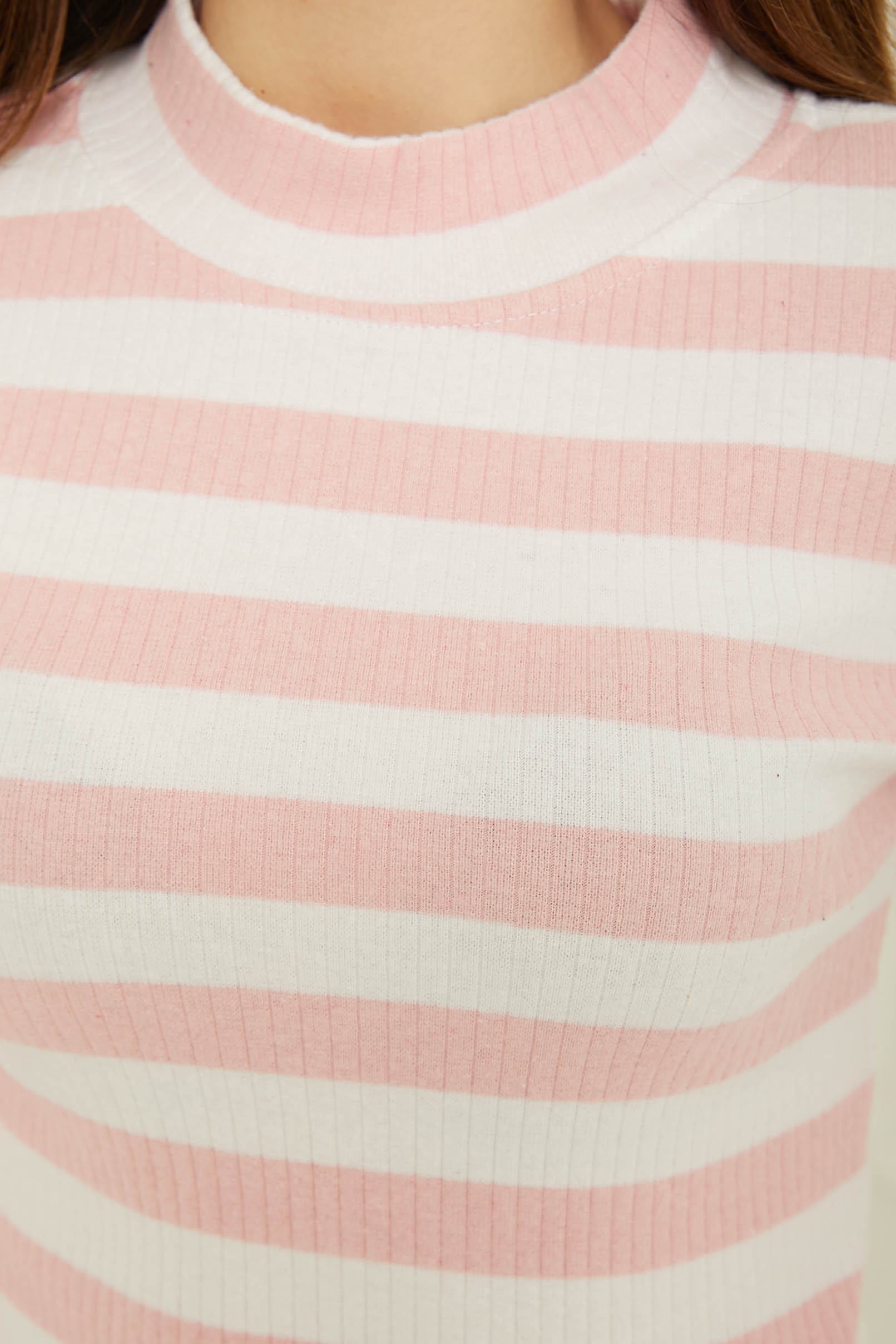 Çizgili Crop Bady Pembe - 26772 - 5