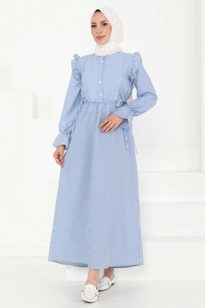 Çizgili Elbise Saks - 27187 