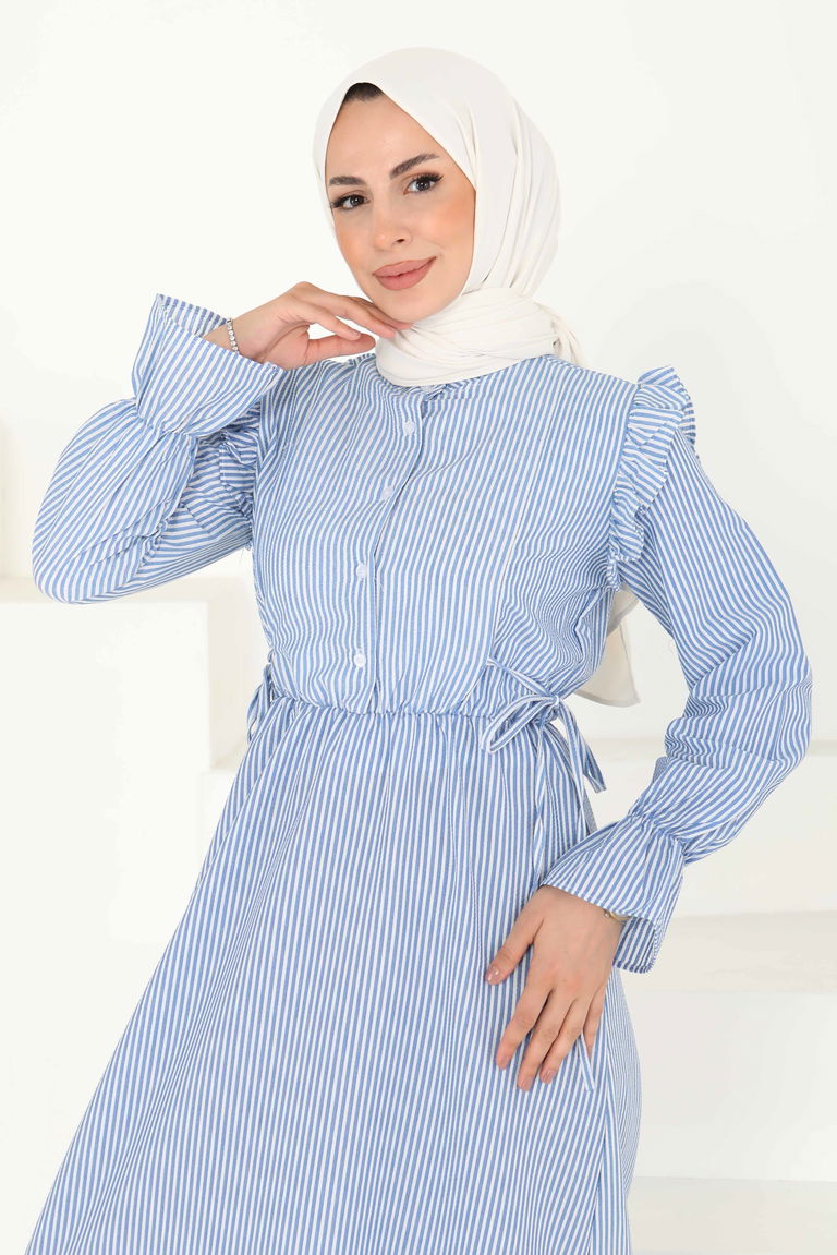 Çizgili Elbise Saks - 27187 - TOFİSA