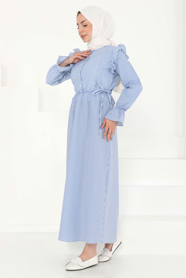 Çizgili Elbise Saks - 27187 - TOFİSA