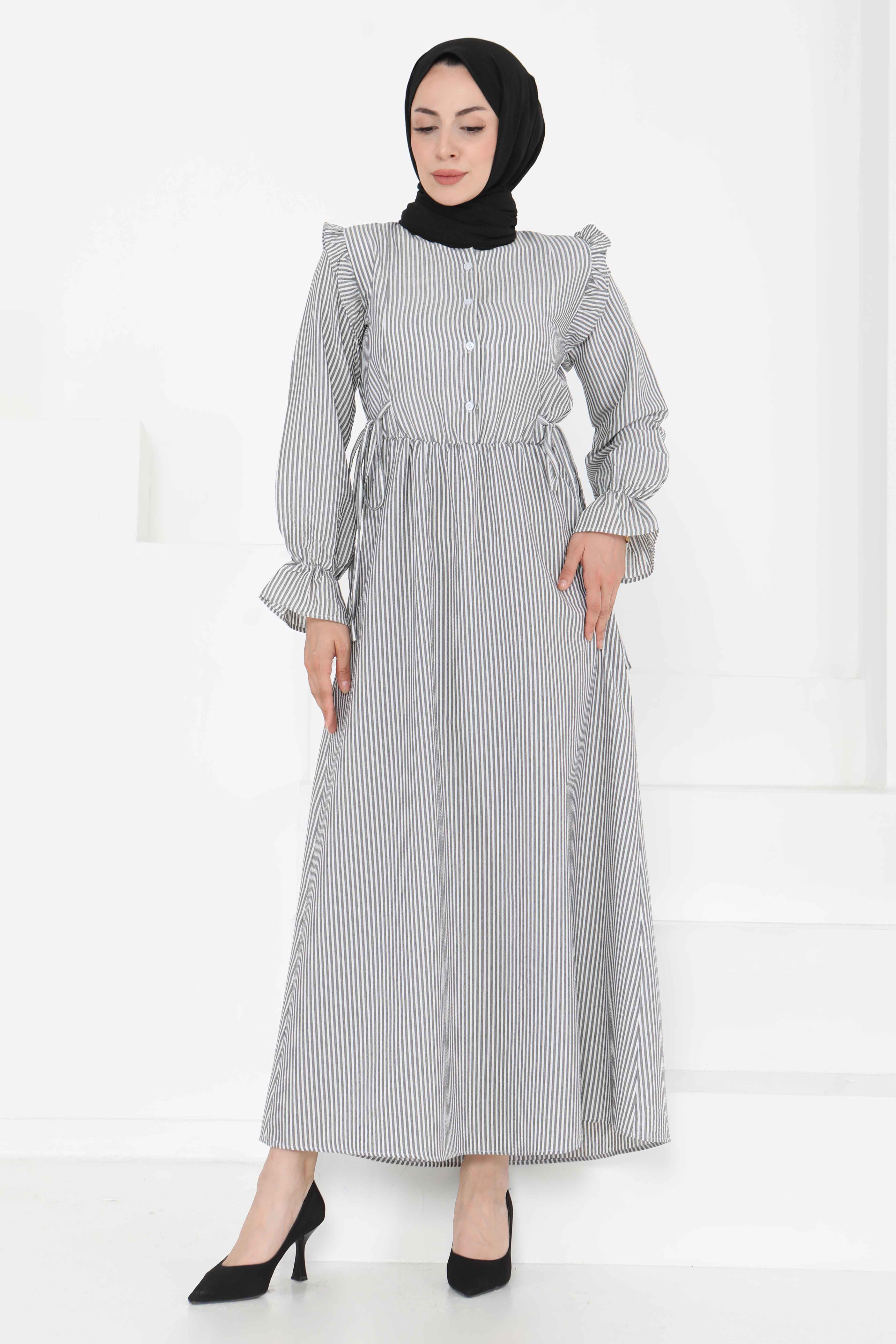 Çizgili Elbise Siyah - 27187 - 1