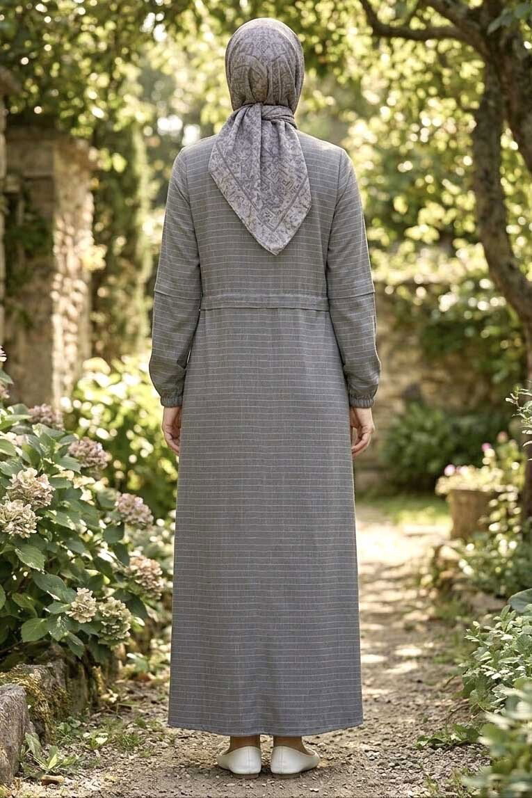 Çizgili Ferace Gri - 2142-GRI - 3