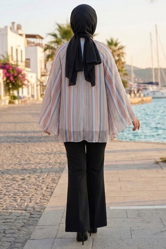 Çizgili Fularlı Gömlek Bebe Mavi - 28866-BEBE-MAVI - 3