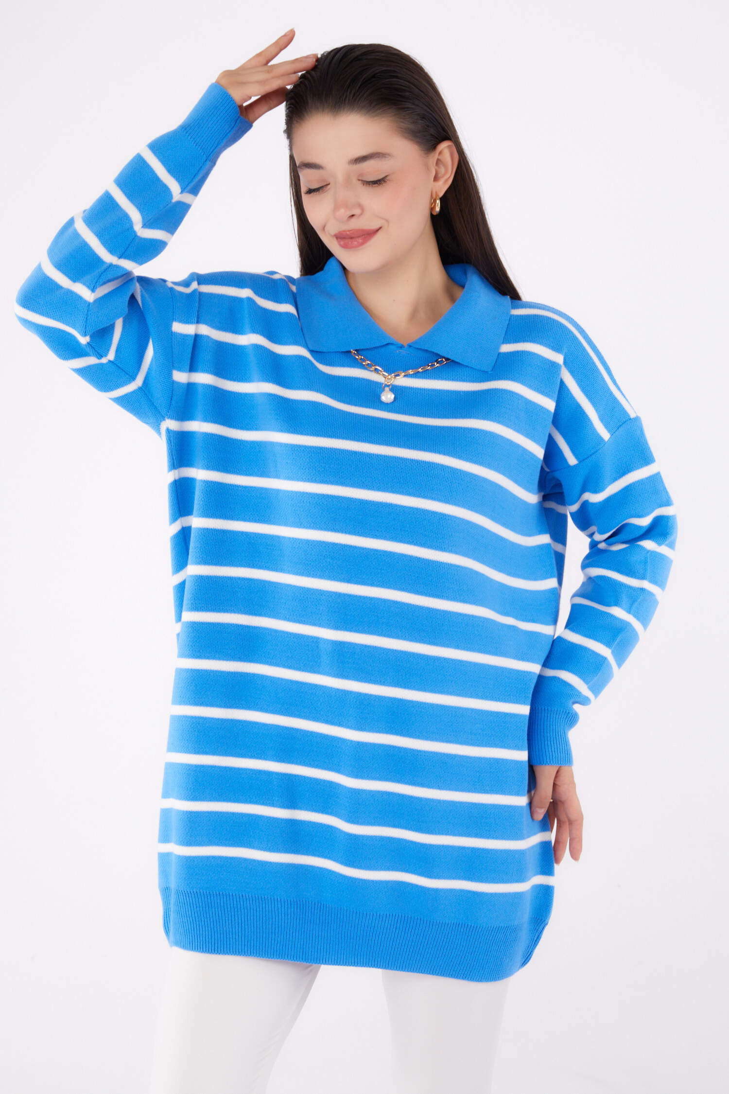 Çizgili Kolyeli Triko Tunik - 27643 - 7