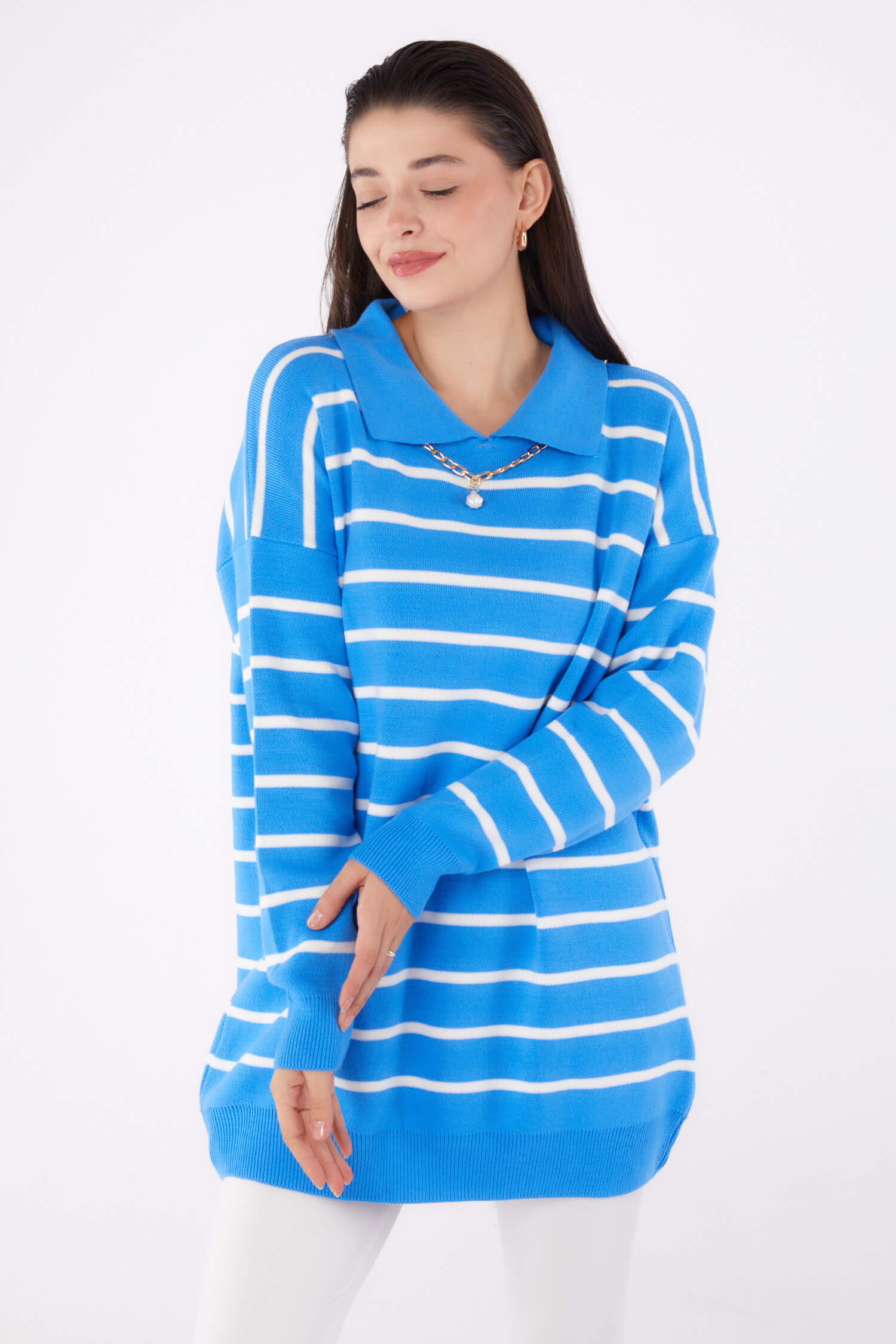 Çizgili Kolyeli Triko Tunik - 27643 - 8