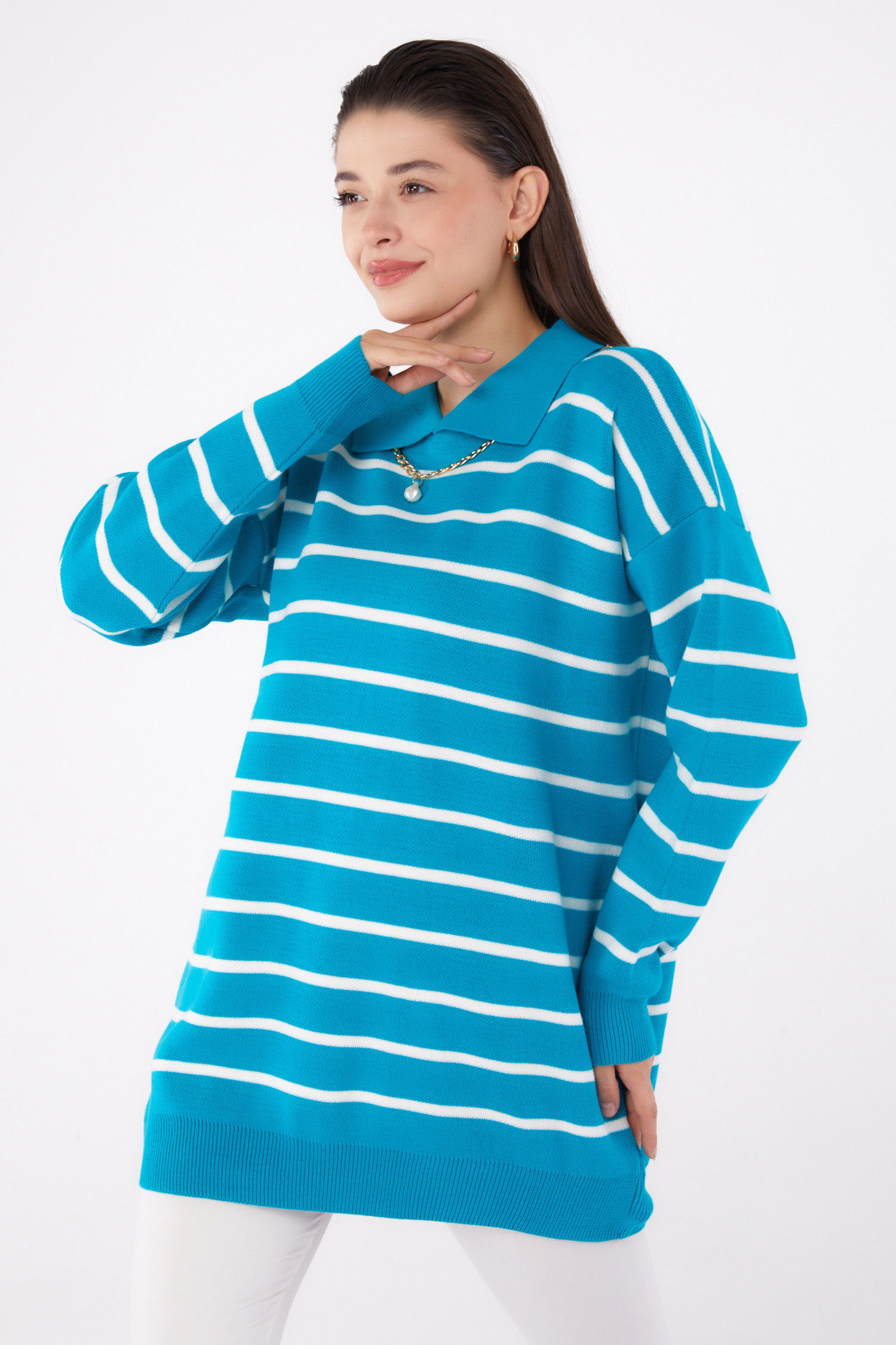 Çizgili Kolyeli Triko Tunik - 27643 - 2
