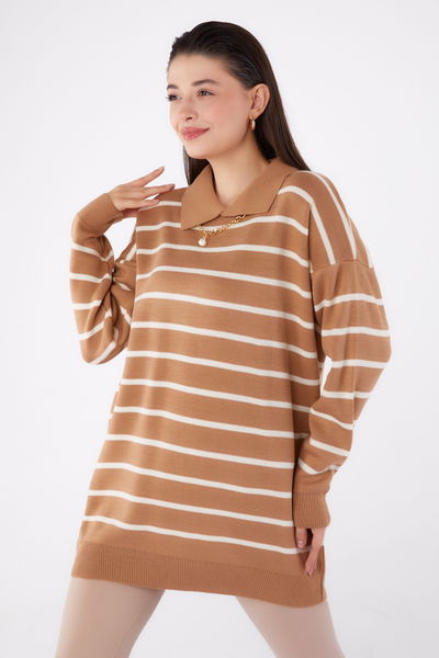 Çizgili Kolyeli Triko Tunik - 27643 