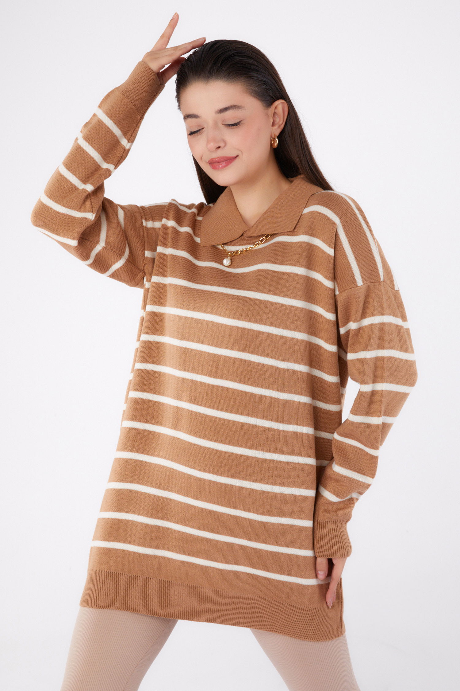 Çizgili Kolyeli Triko Tunik - 27643 - 2