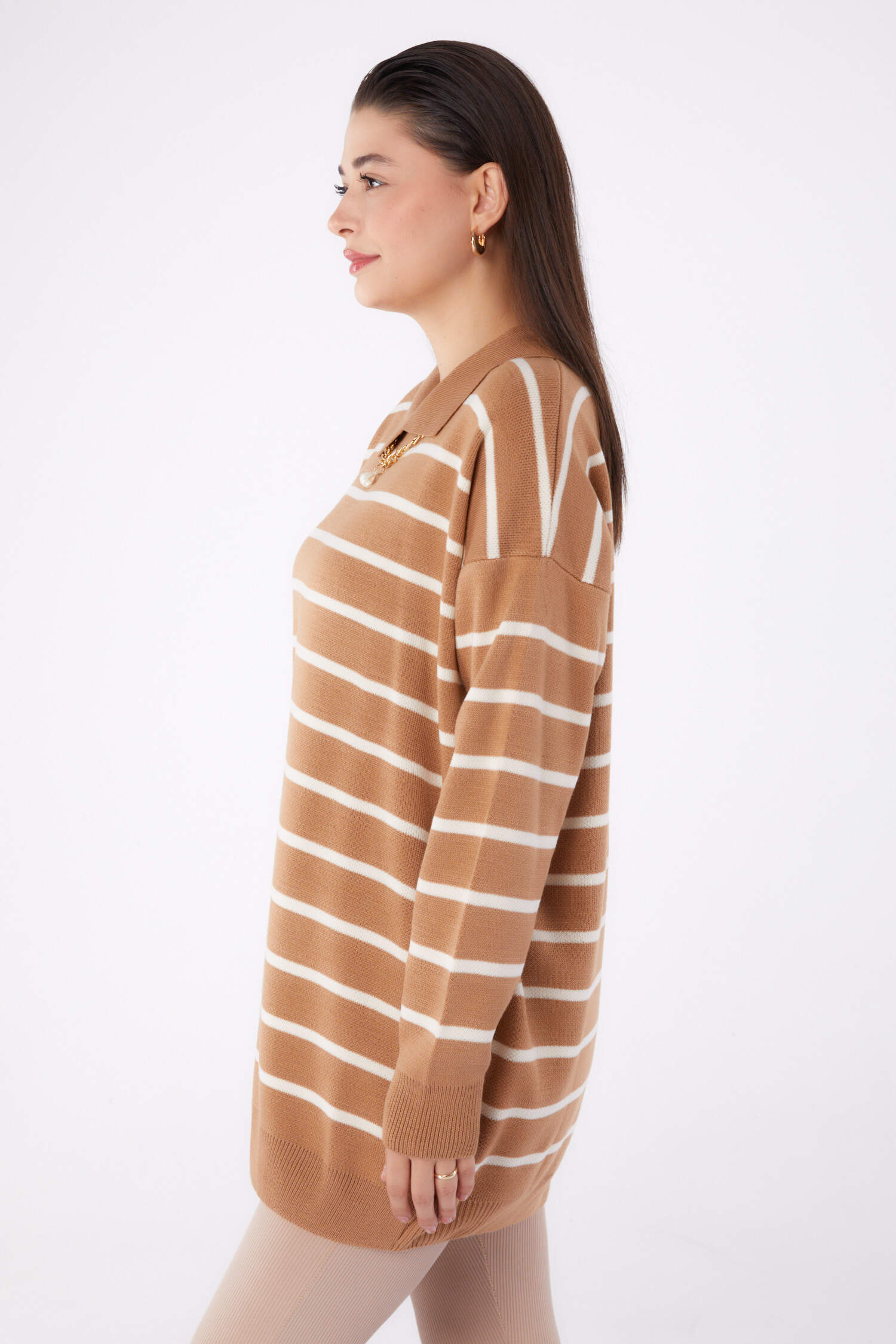 Çizgili Kolyeli Triko Tunik - 27643 - 3