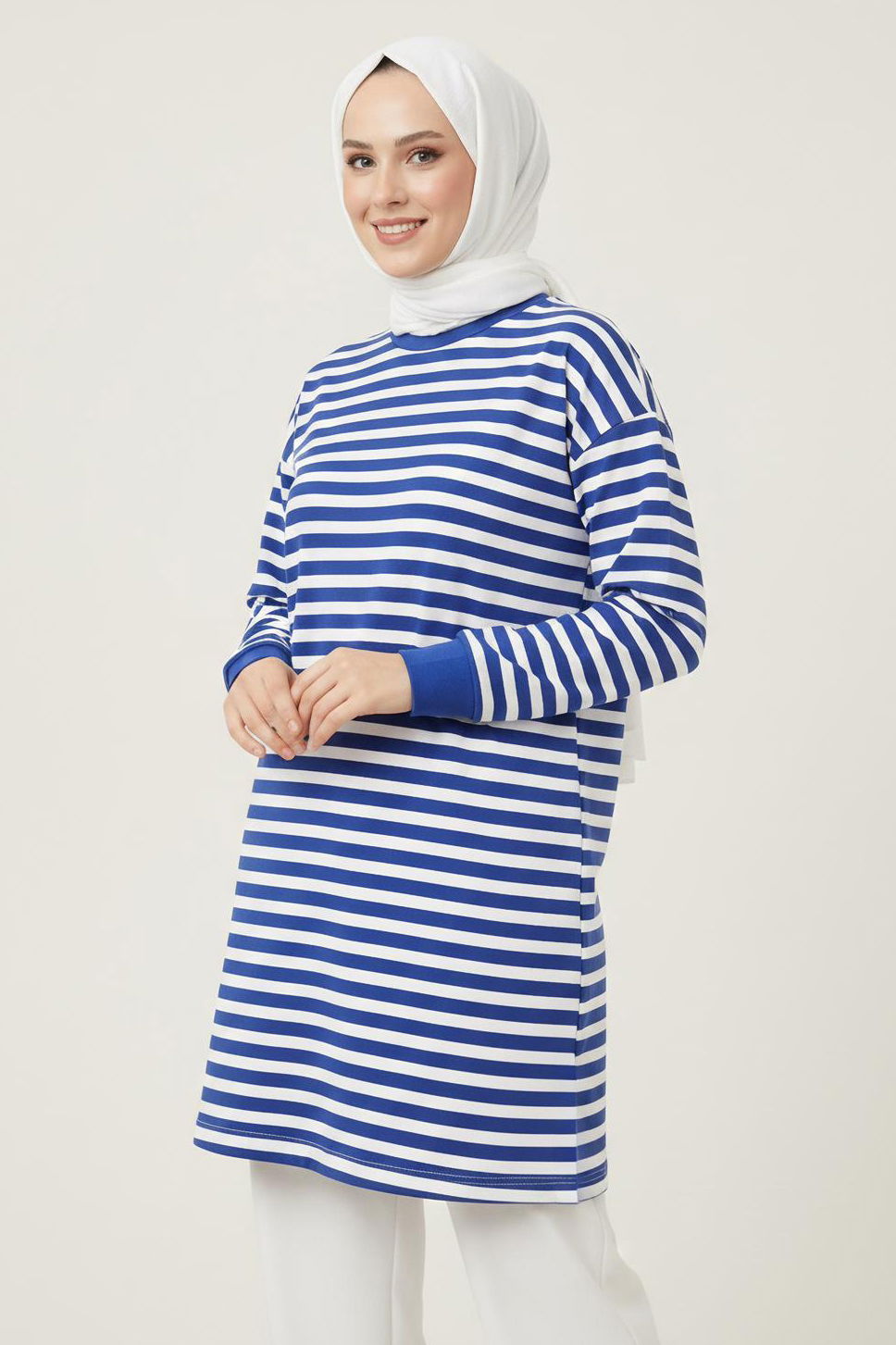 Çizgili Manşetli Tunik - 28218-SAKS - 2