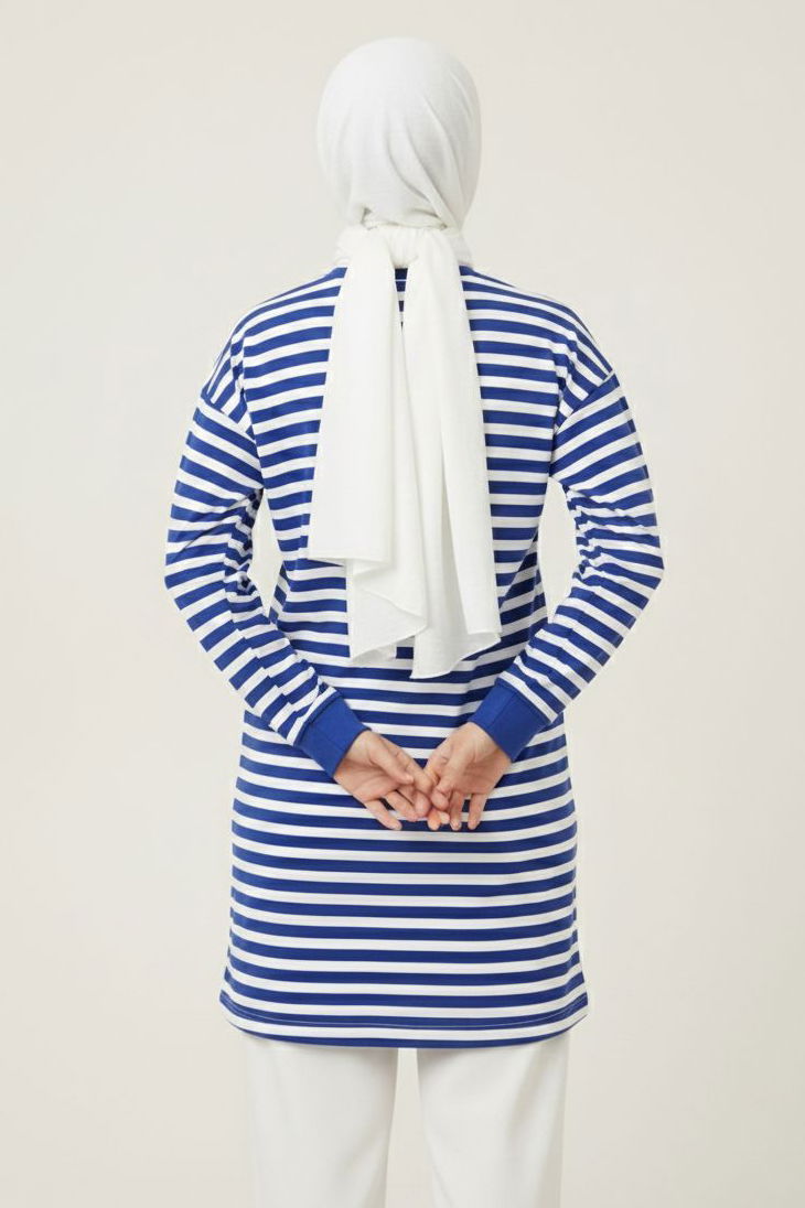 Çizgili Manşetli Tunik - 28218-SAKS - 3