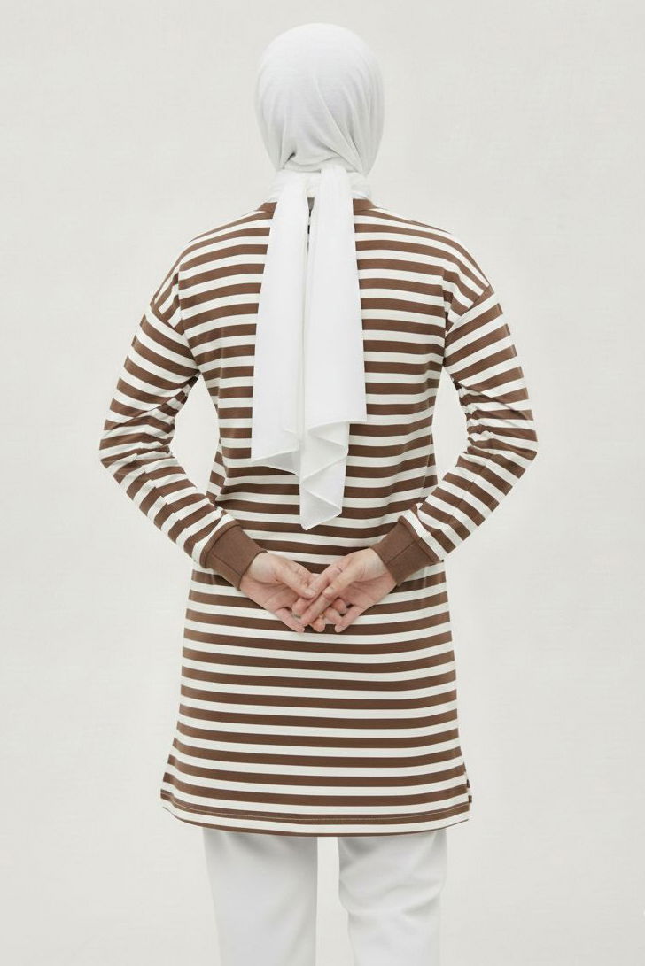 Çizgili Manşetli Tunik - 28218-VIZON - 3