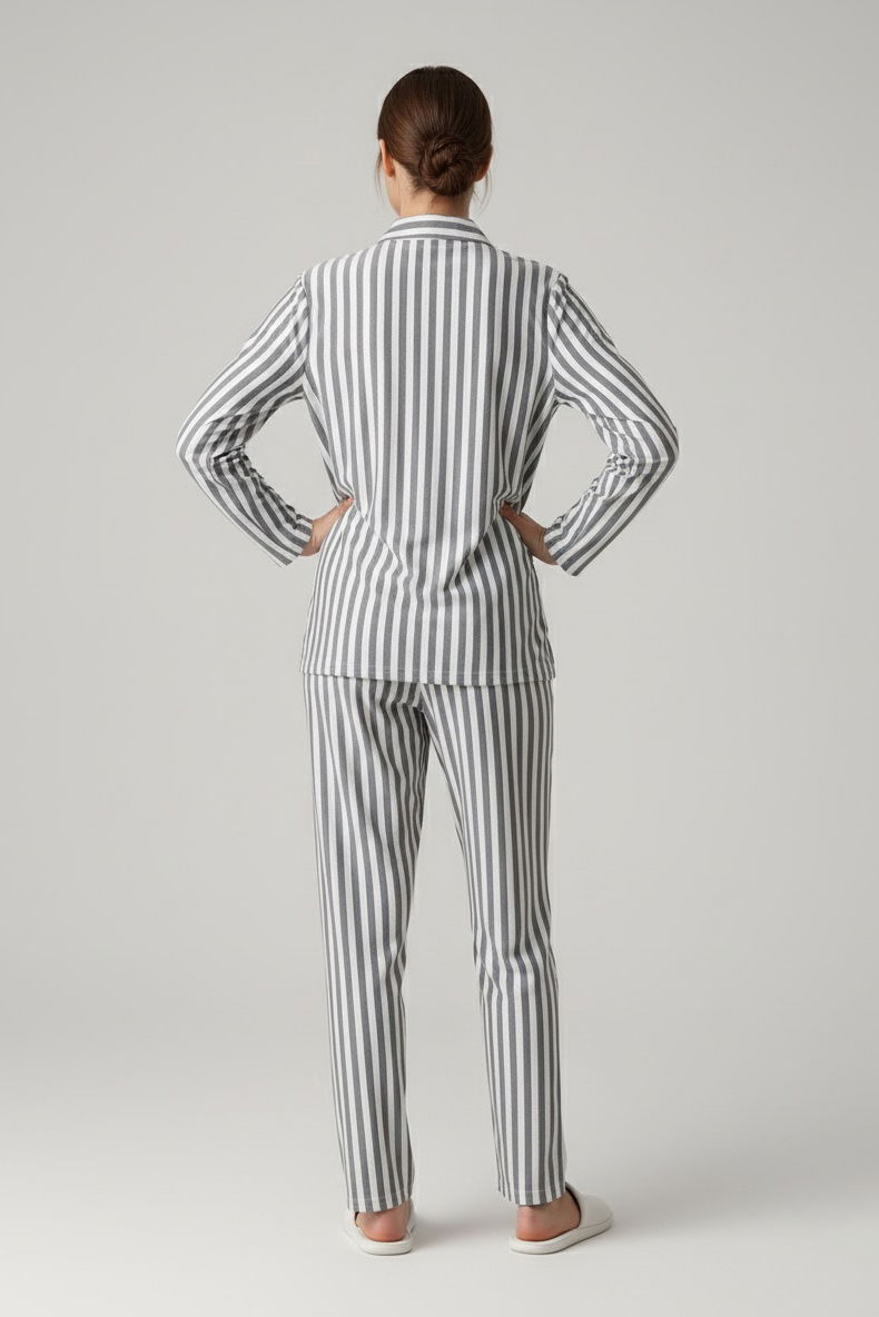 Çizgili Pijama Takımı - 27940-GRI - 2