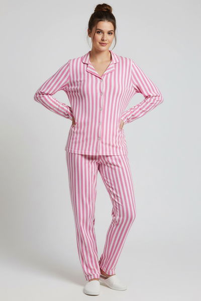 Çizgili Pijama Takımı - 27940-PEMBE 