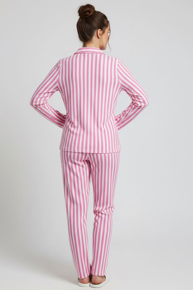 Çizgili Pijama Takımı - 27940-PEMBE - 2