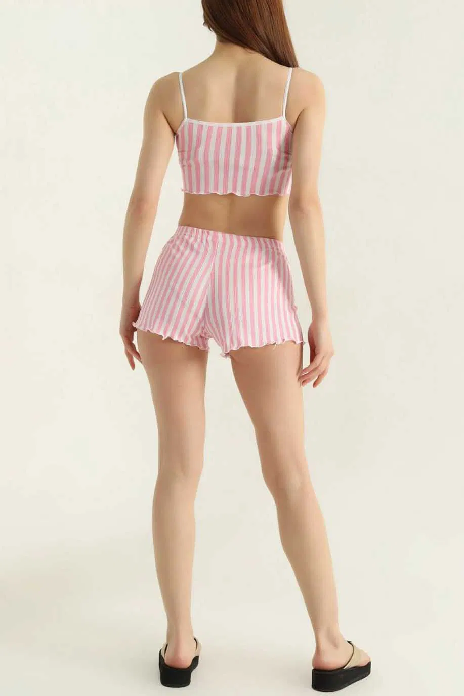 Çizgili Şortlu Takım Pembe - 27439 - 4