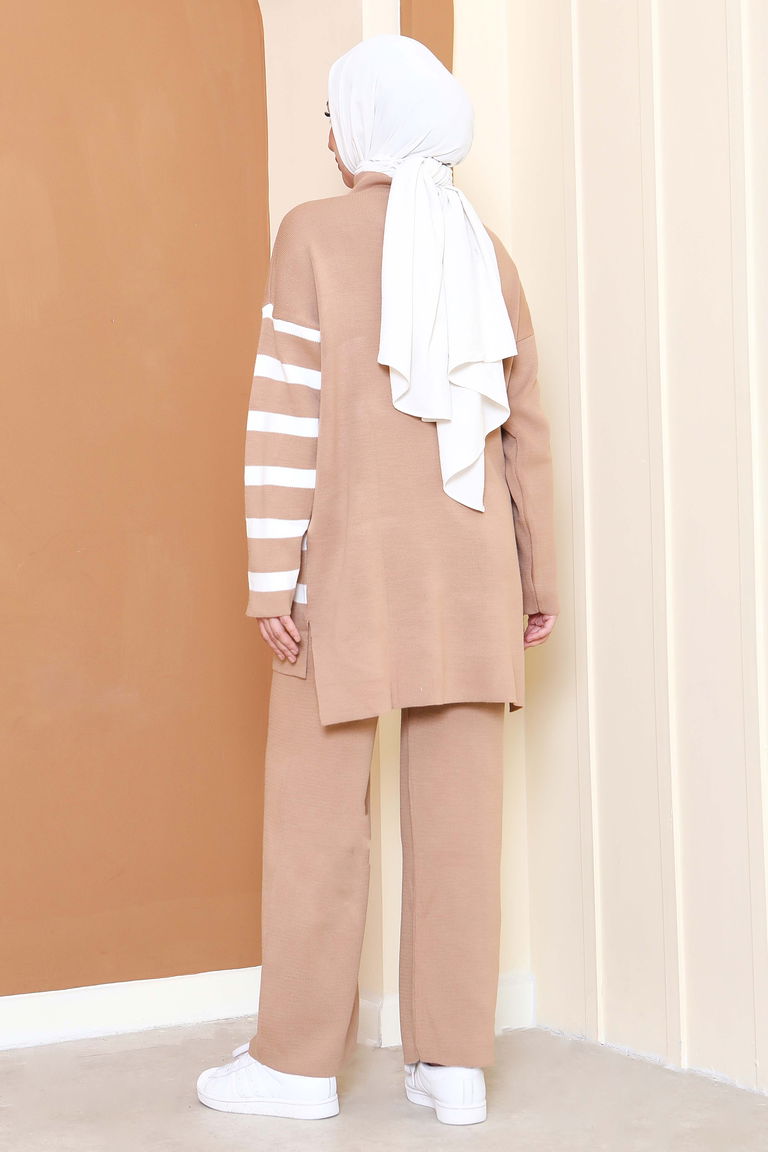 Çizgili Triko İkili Takım - 27804-VIZON - TOFİSA