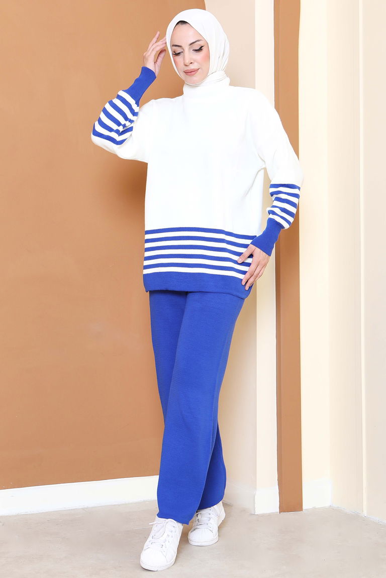 Çizgili Triko İkili Takım - 27806-SAKS - TOFİSA