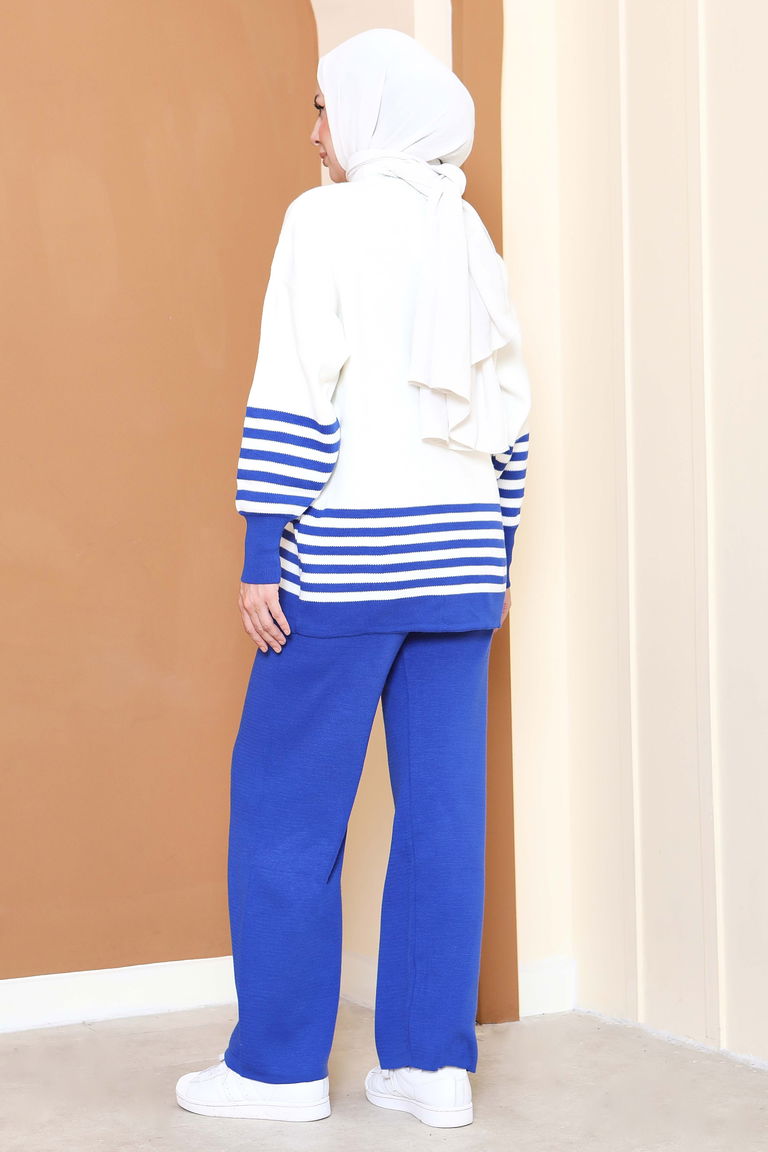 Çizgili Triko İkili Takım - 27806-SAKS - TOFİSA