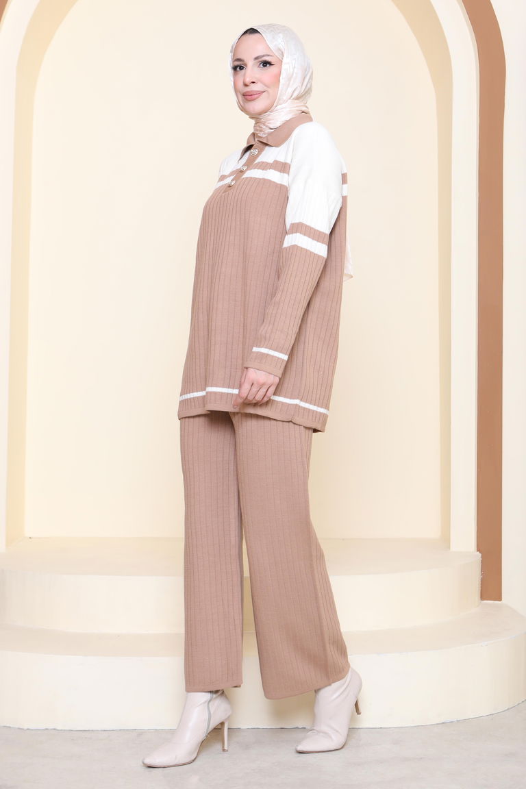 Çizgili Triko İkili Takım - 27902-VIZON - TOFİSA