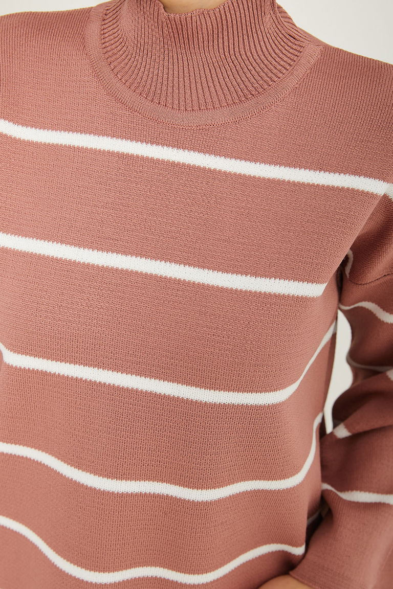 Çizgili Triko Kazak - 27751-GUL - TOFİSA