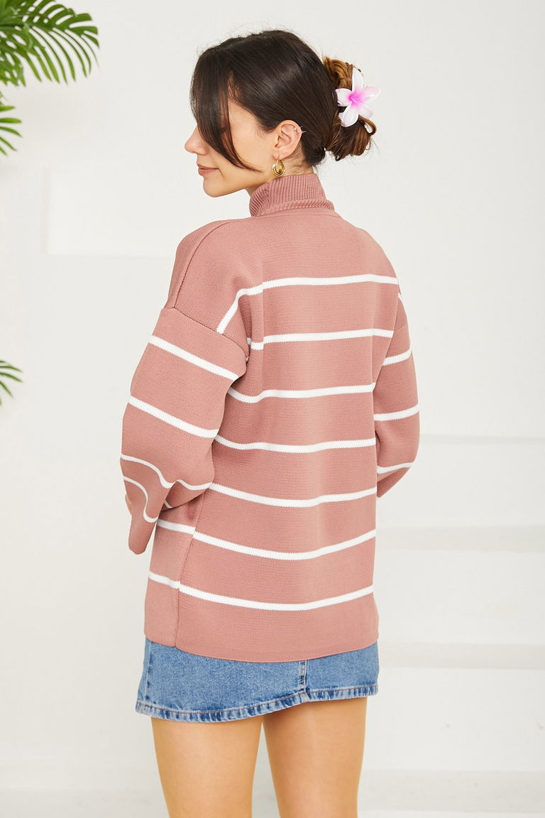 Çizgili Triko Kazak - 27751-GUL - TOFİSA