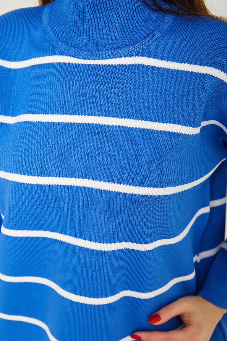 Çizgili Triko Kazak - 27751-SAKS - TOFİSA