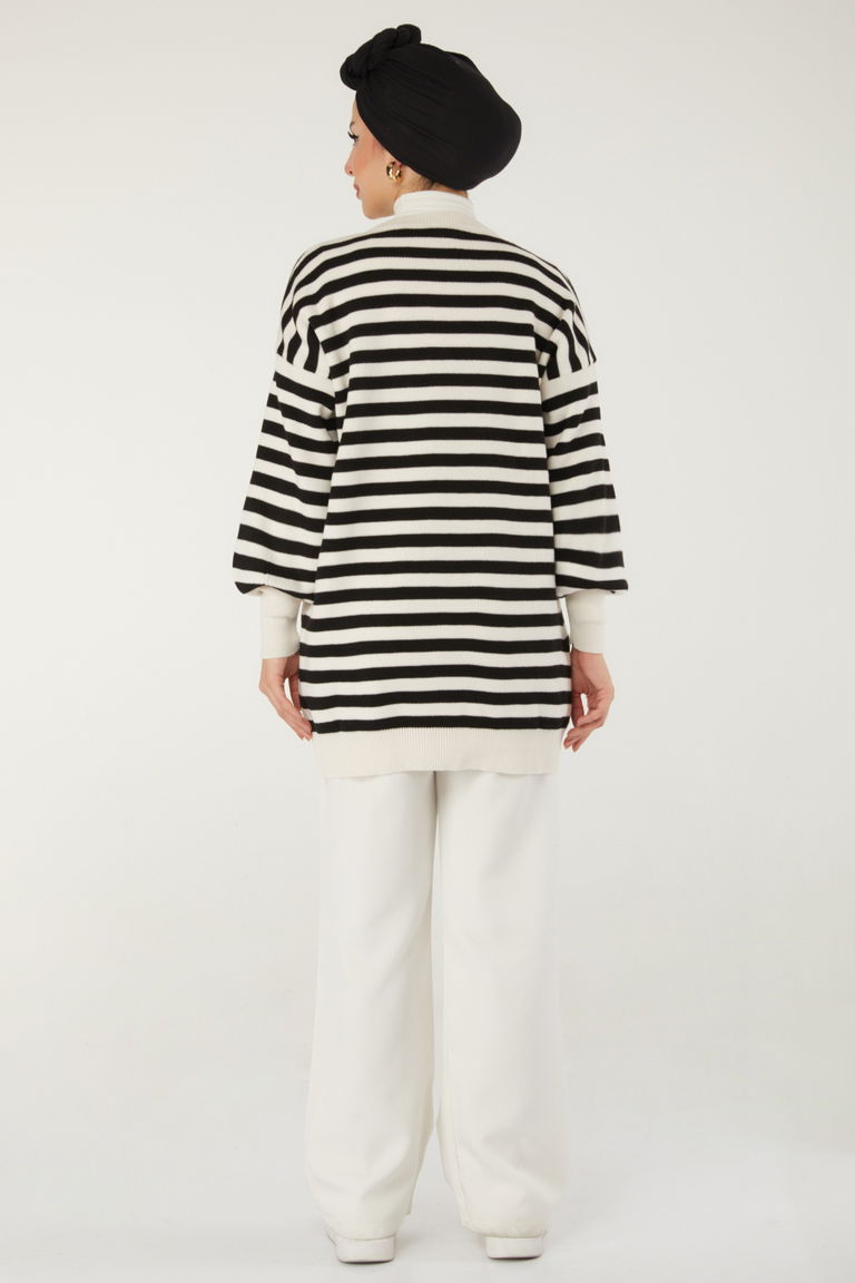 Çizgili Triko Kazak - 27753-EKRU - TOFİSA