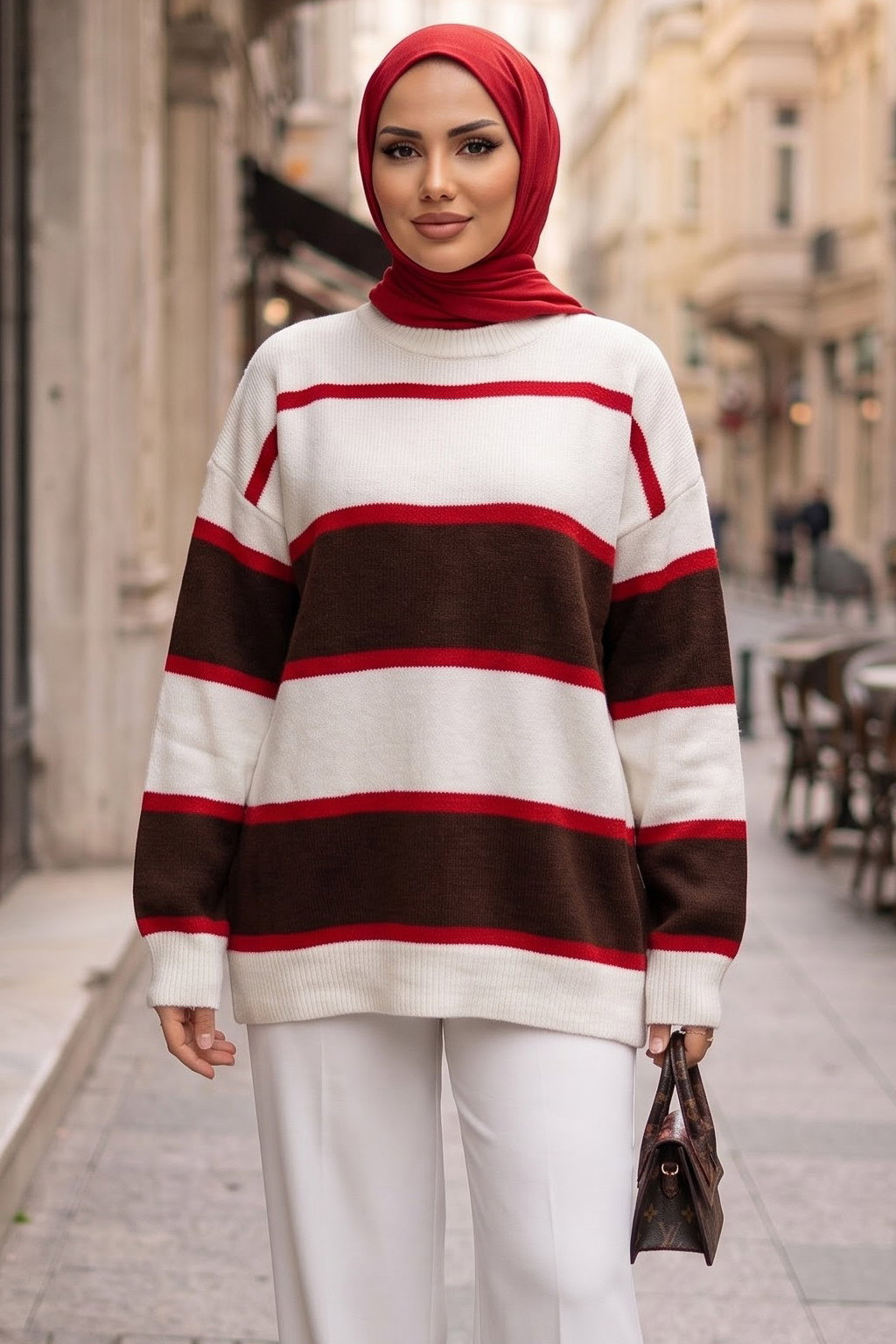 Çizgili Triko Kazak Kahve - 29286-KAHVE - 1