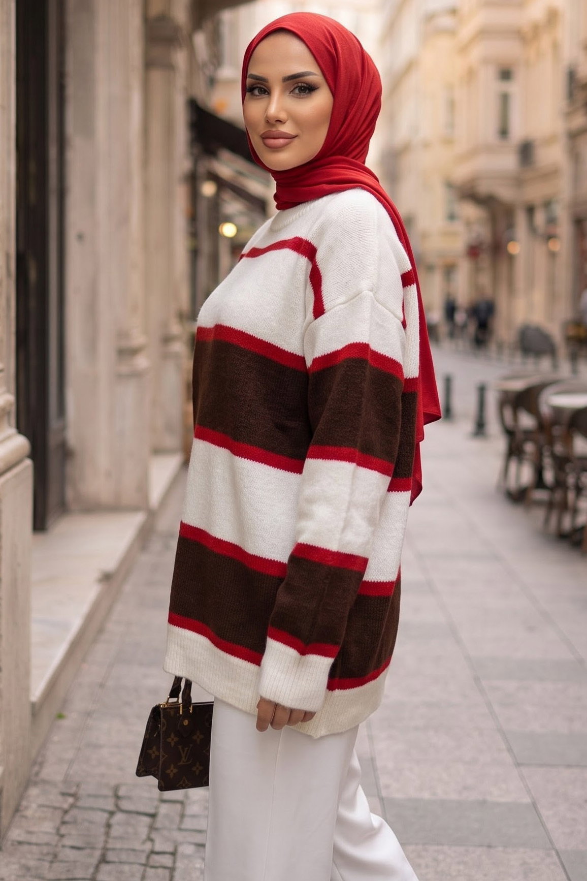 Çizgili Triko Kazak Kahve - 29286-KAHVE - 2