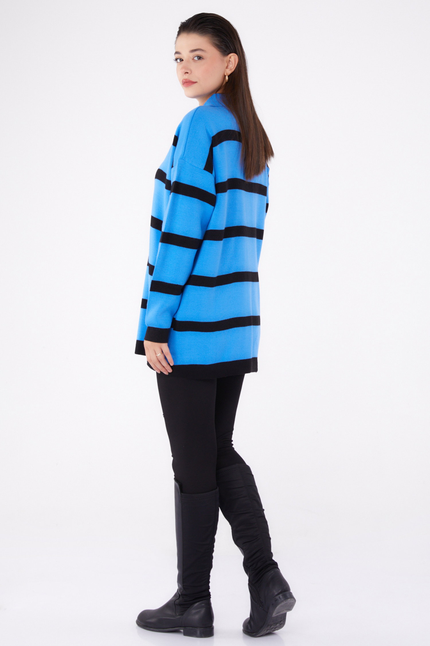 Çizgili Triko Tunik - 27741-MAVI - 5