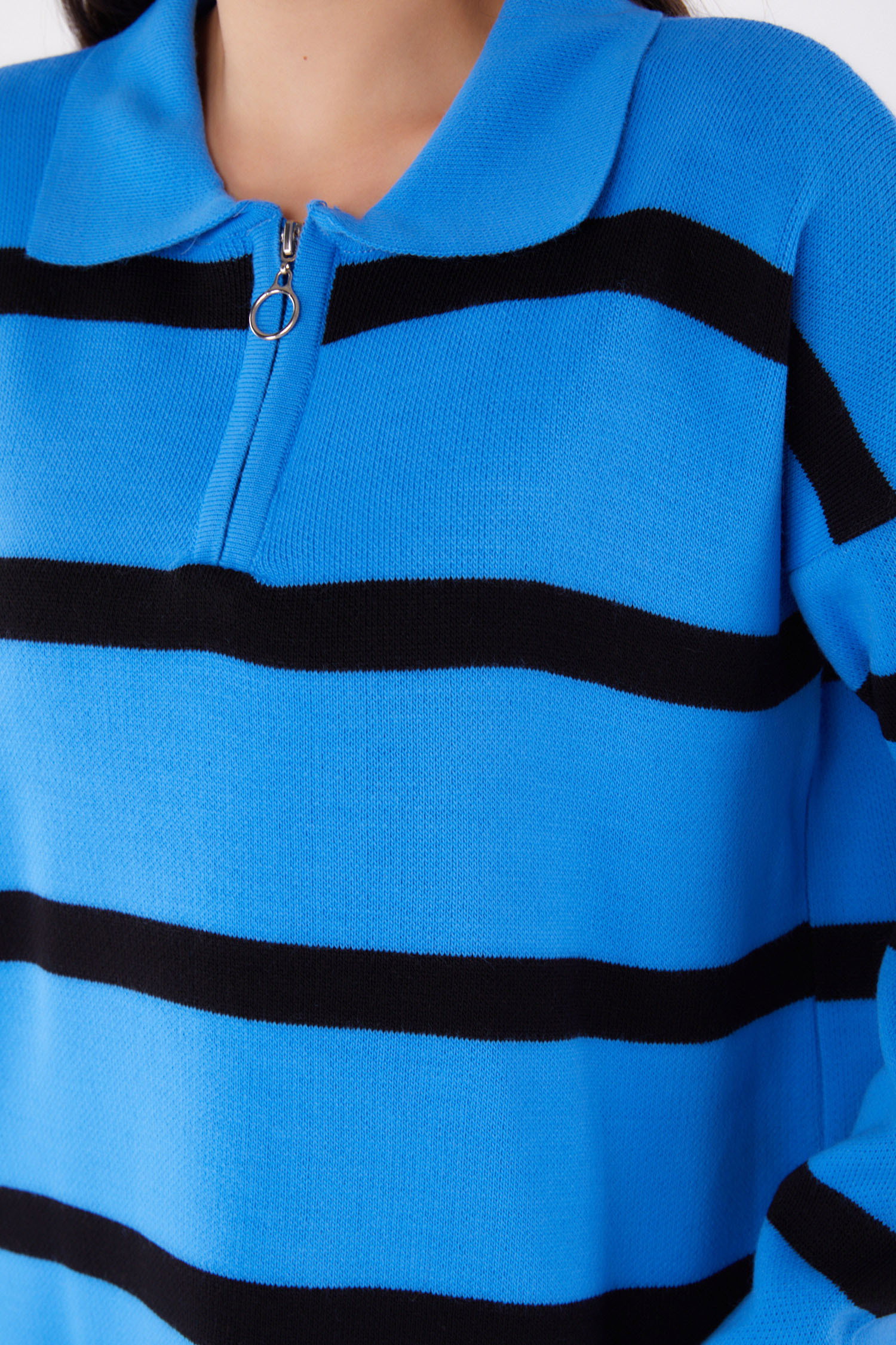 Çizgili Triko Tunik - 27741-MAVI - 6