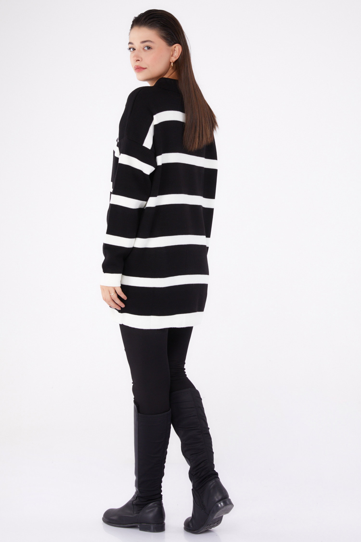 Çizgili Triko Tunik - 27741-SIYAH - 5