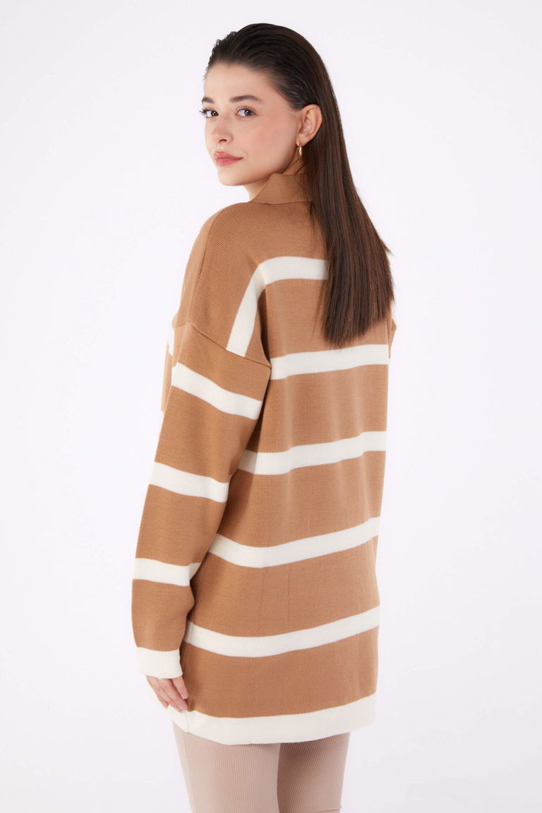 Çizgili Triko Tunik - 27741-VIZON - TOFİSA