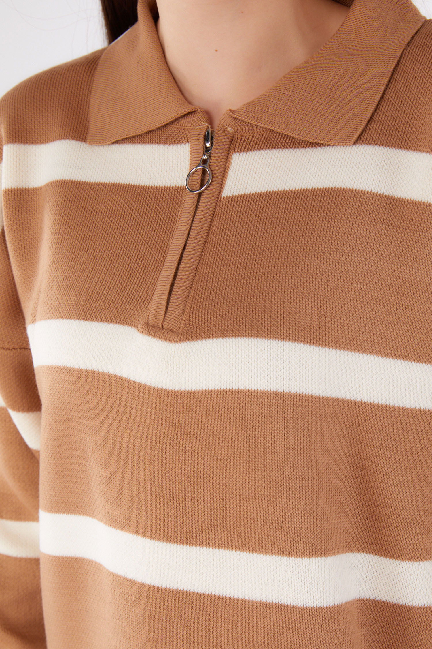 Çizgili Triko Tunik - 27741-VIZON - 5